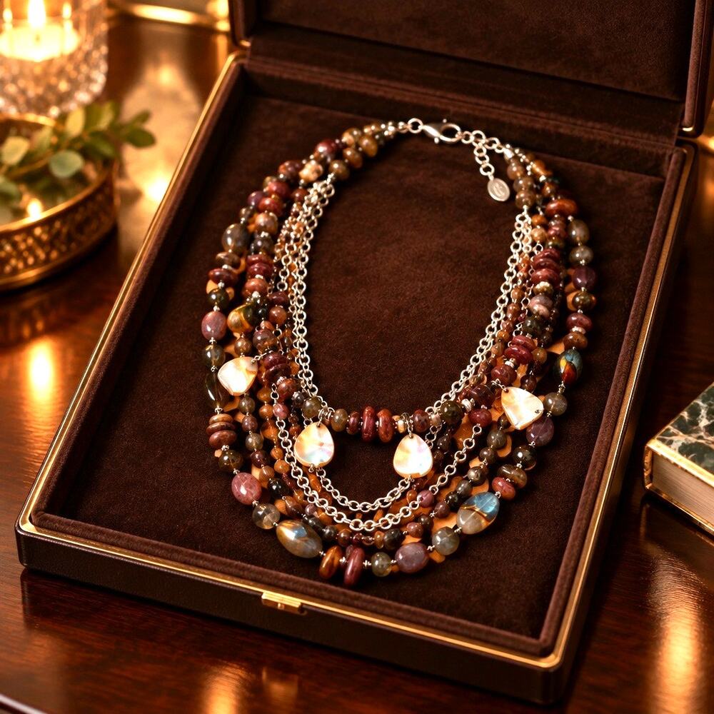 Vintage Premier Designs Multi-Strand Earth-Tone Statement Necklace